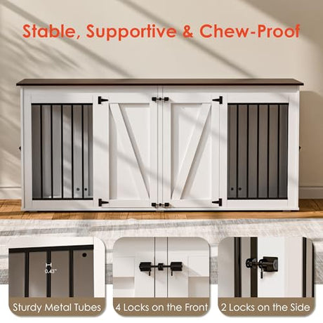 Zamildon's 71 in Dog Crate Furniture for 1 or 2 Dogs, Large Double Dog Kennel Furniture TV Stand, Furniture Style Dog Crates End Table with Removable Divider, Dog Kennel Indoor Zamildon's