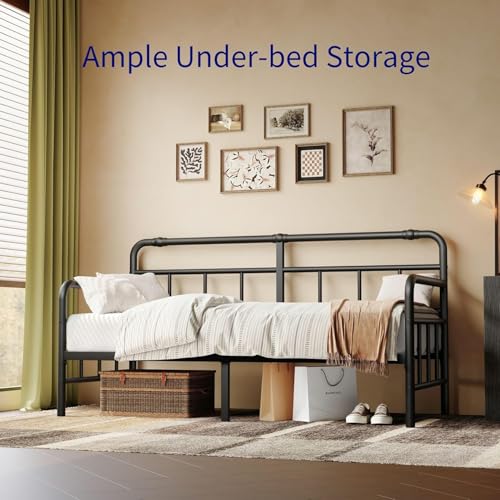 Sementa 14 Inch Daybed-Frame, Twin-Daybed with Classic-Headboard - Heavy Duty Steel Slats,Metal Sofa Bed Frame for Living Room Bedroom Guest Room, Easy Assembly(Black) Sementa