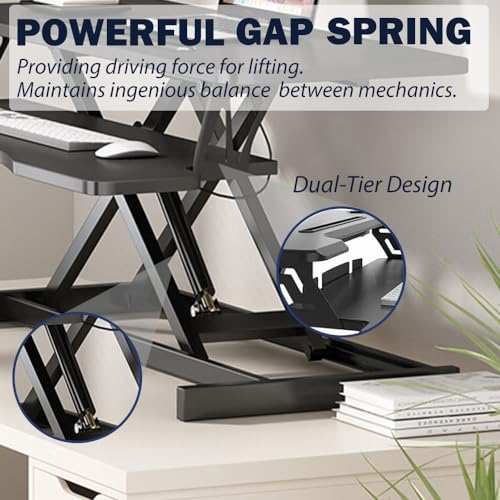 Royjhnl Standing Desk Converter 32 Inch, Height Adjustable Sit-Stand Workstation, Dual Monitor Riser with Wide Keyboard Tray - Office & Home Use, Black (Black) Royjhnl