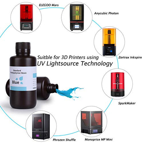 ELEGOO Upgraded Standard Photopolymer Resin LCD UV-Curing Resin 405nm 3D Printer Resin for LCD/MSLA/DLP 3D Printing Blue 1000g ELEGOO