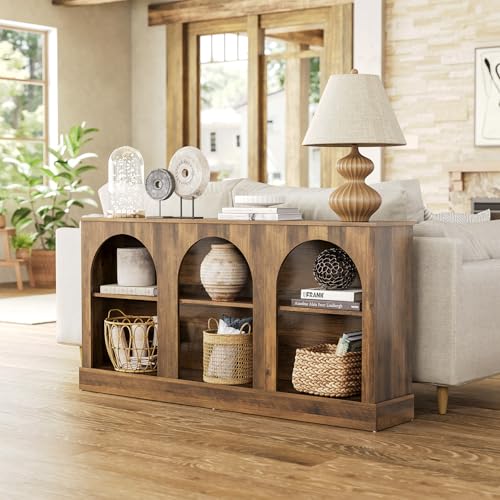 LITTLE TREE 63" Modern Console Sofa Table with 3-Tier Storage, Wooden Rectangular Foyer Table, for Entrance, Hallway, Living Room, Rustic Brown LITTLE TREE