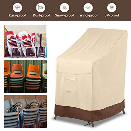 Vailge Stackable Patio Chair Cover,100% Waterproof Outdoor Chair Cover, Heavy Duty Lawn Patio Furniture Covers,Fits for 4-6 Stackable Dining Chairs,36"Lx28"Wx47"H,Beige&Brown Vailge