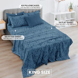 Ultra Soft Wrinkle-Free Microfiber Paisley King Sheet Set, Breathable Boho Bed Sheet Set – 16" Deep Pocket Fitted Sheet, Flat Sheet & 4 Pillowcases, Juegos de Sábanas, OEKO-TEX - Navy Blue LDC LUX DECOR COLLECTION