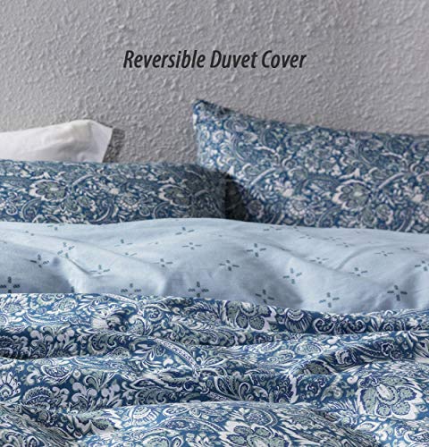 SLEEPBELLA Duvet Cover Set 600 Thread Count Cotton Bedding Set (Twin, Blue-Paisley) SLEEPBELLA