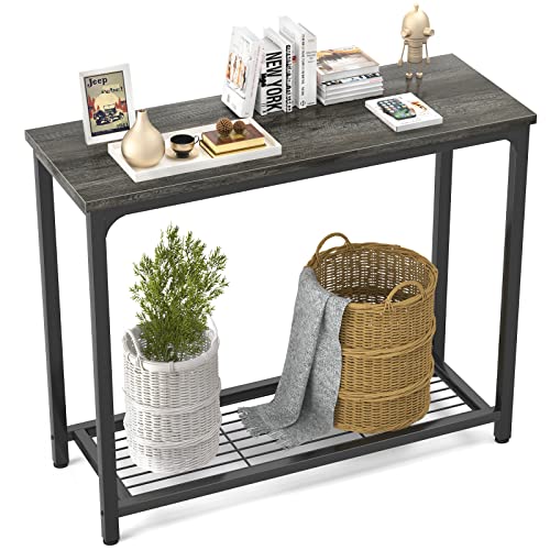 Ecoprsio Console Table Sofa Table with Mesh Shelves, 2 Tier Entryway Table Foyer Table for Entryway, Front Hall, Hallway, Sofa, Couch, Living Room, Coffee Bar, Kitchen, Grey, 32 Inch Ecoprsio