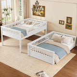 Bellemave Full Over Full Bunk Bed for Kids/Adults,Floor Bunk Beds with Inclined Ladder,Solid Wood Low Bunk Bed for Teens,Girls,Boys,Detachable,White Bellemave