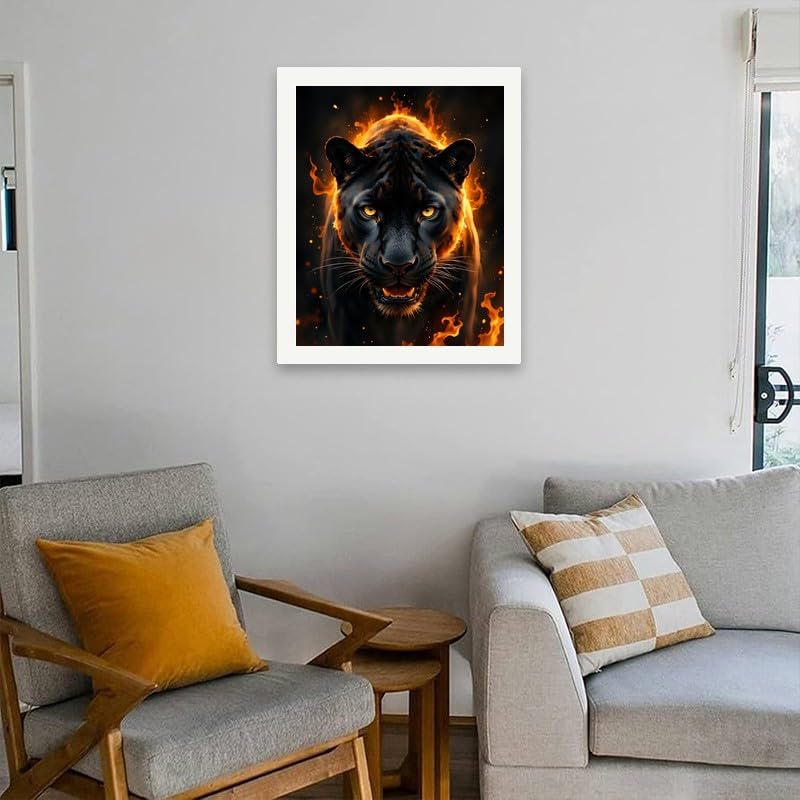 Black Panther Paint by Numbers Kit for Adults - DIY Fiery Panther Painting on Canvas 16x20 Inches, Acrylic Paint Set, Suitable for Beginners, Animal Art for Home Decoration or Gifts TAOPAOLAB