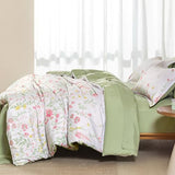 Yiran 7 Piece Pink Green Floral Comforter Set King Size, Cute Botanical Comforters Lightweight Coquette Bedding Set Flower Bed in a Bag Soft Farmhouse Bedding Set with Sheets for Women Yiran