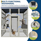 70" Large Outdoor Catio Cat Enclosure, Wood Cat Patio with Waterproof UV-Resistant Roof, Cats Shelter with 5 Platforms and 2 Resting Box, and Secure Rust-Proof Wire for Backyard or Patio IDEALHOUSE