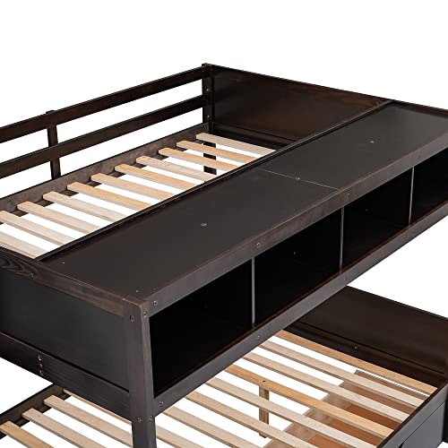 Harper & Bright Designs Twin Over Full Wood Bunk Bed with Drawers and Built-in Storage Cabinets for Kids Girls Boys,Espresso Harper & Bright Designs