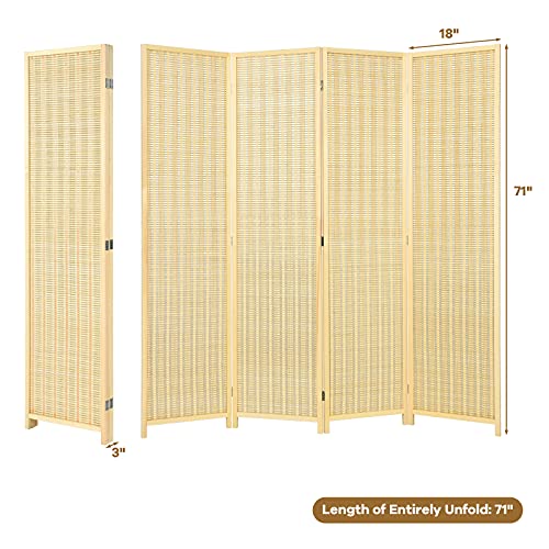 Giantex Bamboo Room Divider, 6 Ft Tall Freestanding Folding Privacy Screen, Wooden Room Separators Divider Wall, Portable Partition Boho 4 Panel Room Dividers for Home Office Bedroom Apartment Studio Giantex