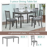 KEIKI 5-Piece Standard Height Dining Table Set with Rectangular Table and 4 Upholstered Ladder Backrset Chair, for 4 Person, Modern Wooden Table Set, Easy Assembly, for Kitchen, Dining Room, Gray KEIKI