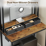 YATINEY Computer Desk with Hutch and Drawers, Home Office Desk with Power Outlets, Gaming Desk with Monitor Stand and Wheels, for Living Room, Home Office, Rustic Brown DN02UBR YATINEY