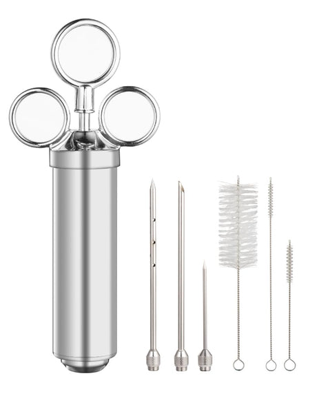 Brigii Meat Injector Syringe, 2oz Turkey Injector Seasoning, 304-Stainless Steel Seasoning Injector with 3 Marinade Needles and 3 Cleaning Brushes for Smoked BBQ Grilling Brigii