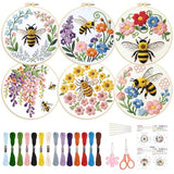 ORIGACH 6 Pack Bees & Flowers Embroidery Kits for Beginners, DIY Starter Hand Embroidery Kit with Floral & Bees Patterns and Instructions for Adults Women Crafting