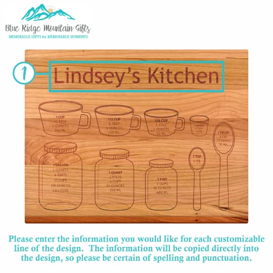 Blue Ridge Mountain Gifts Personalized Cutting Board - Laser Engraved Wooden Chopping Boards, Measurement Conversions for Counter Display and use Blue Ridge Mountain Gifts