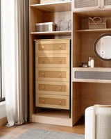 Crestlive Products Rattan Dresser Storage Tower, Tall Fabric Dresser, Chests of Drawers, Wood Top &Wood Handles - Organizer Unit for Bedroom, Hallway, Entryway, Closets - 5 Drawers (Natural) Crestlive Products