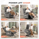 MAHOMICO Power Lift Recliner Chair for Elderly with Vibration Massage and Lumbar Heating, Electric Lift Recliner Sofa with USB Charging Port and Side Pocket for Living Room Comfort