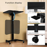 Fromann Mobile Standing Podium Desk Laptop Sit to Stand Height Adjustable Workstation with Wheels,Gas Spring Lift Mechanism Desk (Black) Fromann