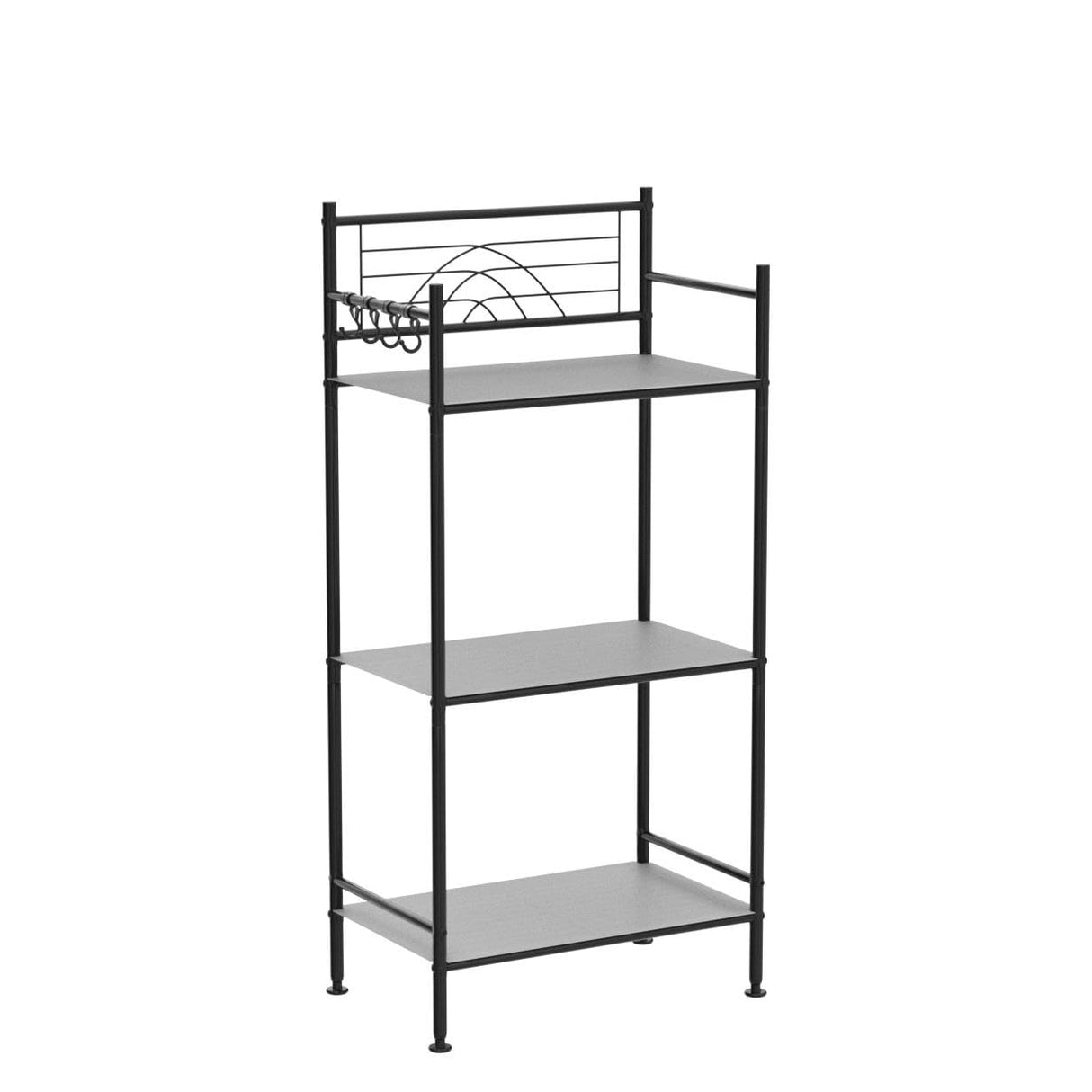 MallBoo 3-Tier Metal Freestanding Storage Shelf,Standing Bathroom Shelves with 3 x PP Shelf Liners and 4 x Hooks for Laundry Kitchen Office (Black) MallBoo