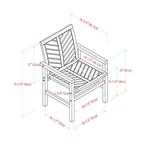 Walker Edison 2 Piece Outdoor Patio Chevron Wood Chair Set All Weather Backyard Conversation Garden Poolside Balcony, Set of 2, Brown - WoodArtSupply