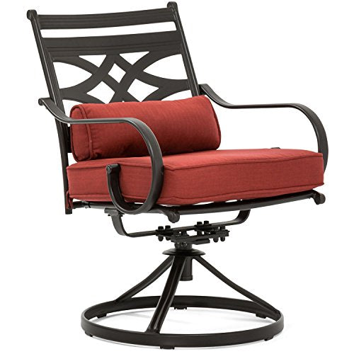 Hanover Montclair 7-Piece Outdoor Dining Set with 6 Swivel Rockers, Chili Red Cushions and Stamped Steel Rectangular Dining Table, Patio Dining Set for 6, Premium All-Weather Patio Furniture for Deck Hanover