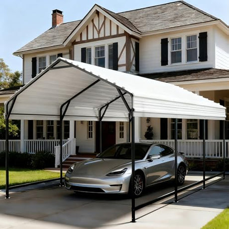 SAILARY Metal Carport 10x15 ft Heavy Duty Car Port Outdoor Canopy Steel Roof All-Weather Multi-Use Garage Shelter for Car, Boat, Tractor and Truck SAILARY