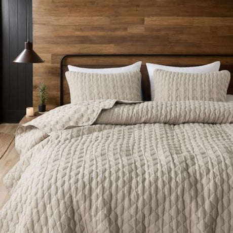WDCOZY Beige Quilt Twin Size Bedding Sets with Pillow Sham, Lightweight Bedspread Coverlet, Twin XL Thin Comforter Bed Cover, All Season Summer Spring, Tan Cream, 2 Pieces, 68x90 inches WDCOZY