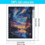 Starry Night Stamped Cross Stitch Kits for Adults - Lake Tree Embroidery Kits for Beginners Adults,11 CT Patterns Dimensions Counted Cross Stitch Kits for Adults Arts Craft 12x16 inch