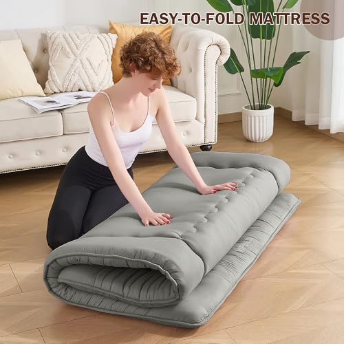 VIPBED Japanese Floor Futon Mattress Full Size, 4" Thicken Foldable Mattress Tatami Mat Sleeping Pad, 25D Foam Filled Traditional Shiki Futon (shikibuton), Designed in Japan (Dark Grey 54"x 80") VIPBED