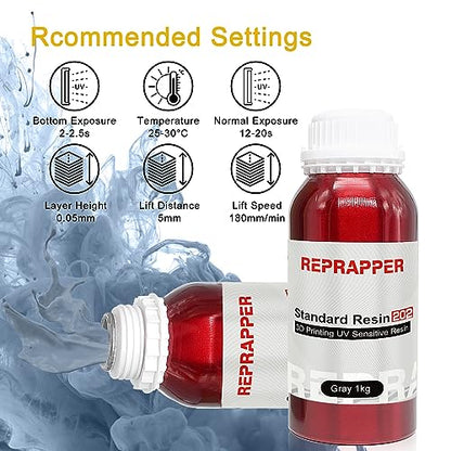 Reprapper ABS-Like 3D Printer Resin, 405nm Fast UV-Curing 1kg Gray 3D Printing Resin Photopolymer Sensitive Resin for LCD Printer, Grey 1000g