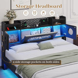 Floating Bed Frame Queen,Queen Bed Frame with Headboard & LED Light &Charging Station,Bed Frame Queen Size Leather Metal Platform Noise-Free,Floating Bed Frame No Box Spring Needed,Easy Assembly,Black BYSAUD
