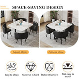 ModaWhly 39" Square Dining Table Set for 4, Space-Saving Negotiating Table Set with 4 Upholstered Chairs, 5 Piece Set Marble Tabletop & Black Chair ModaWhly