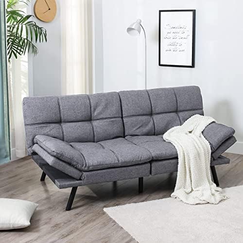 Opoiar Fabric Futon Sofa Bed, Memory Foam Couch Convertible Loveseat, Sleeper Sofa Modern Futon Sets for Small Apartments, Compact Living Space, Office (Grey) Erdoru