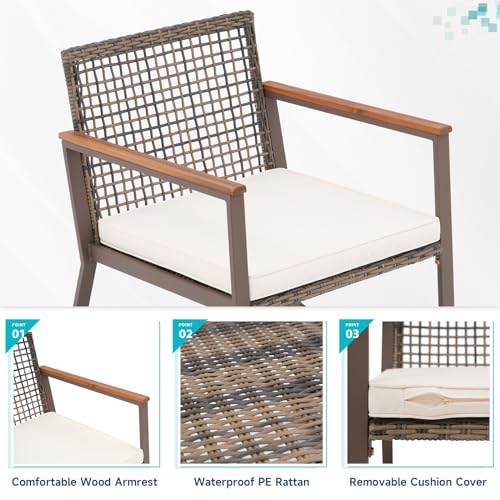 Verano Garden 3 Pieces Rocking Bistro Set, Outdoor Conversation Bistro Chairs and Table Set with Wood Armrest and Soft Cushions, Small Porch Set Balcony Set for Garden, Patio, Yard Verano Garden