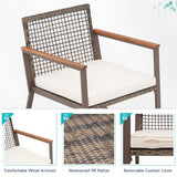 Verano Garden 3 Pieces Rocking Bistro Set, Outdoor Conversation Bistro Chairs and Table Set with Wood Armrest and Soft Cushions, Small Porch Set Balcony Set for Garden, Patio, Yard Verano Garden