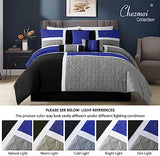 Chezmoi Collection Upland 7-Piece Quilted Patchwork Comforter Set, Blue/Black/Gray, Full Chezmoi Collection