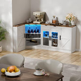 L-Shaped Kitchen Buffet Storage Cabinet - Corner White Sideboards and Buffets with Storage Drawer & Door, 65'' Long Farmhouse Coffee Bar with LED & Wine Rack, Dining Room Islands for Kitchen (White) Gyfimoie