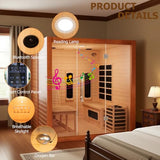 Wood Home Hybrid Sauna for 3 Person, Far Infrared & Steam Dual System Indoor Traditional Saunas, 3KW 9 Heating Elements and 6KW Heating Stove, Speaker, Oxygen Bar, Water Bucket, Rocks, Red Cedar Smartmak