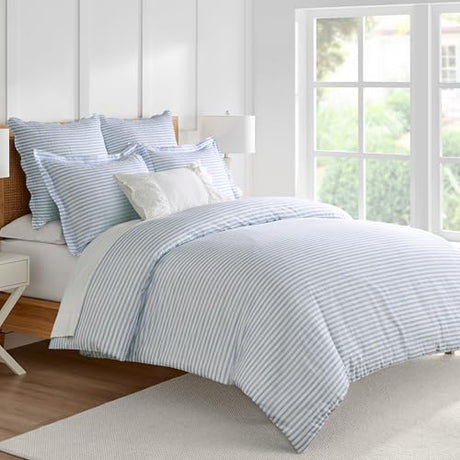 Levtex Home Martha Stripe Blue Reversible King/Cal King Comforter Set (106x94in) with 2 Pillowcases (36x20in) - Stripe Bedding - Blue, White - Cotton King Size Comforter Set - Lofty, Soft Levtex Home