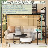 Full Size Loft Bed with Storage Shelves & Soft Foam Ladder, Metal High Loft Bed with Large Under-Bed Space & Guardrail, Heavy-Duty Modern Beds for Adults Teens and Kids, No Box Spring Needed, Black Aurnienofus