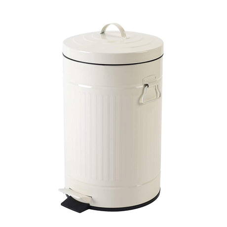 White Trash Can with Lid, White Bathroom Bedroom Waste Basket Soft Close, Small White Garbage Can, Retro Vintage Home Office Trash Can, 12 Liter/3 Gallon, Glossy Cream White mingol
