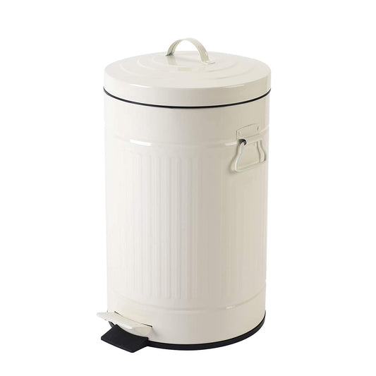 White Trash Can with Lid, White Bathroom Bedroom Waste Basket Soft Close, Small White Garbage Can, Retro Vintage Home Office Trash Can, 12 Liter/3 Gallon, Glossy Cream White - WoodArtSupply