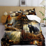 LUVIVIHOME 3PCS Black Bear Deer Comforter Set King Size, Elk Moose Mallard Duck Woodland Forest Animal Wildlife Hunting Camo Hunter Country Lodge Rustic Farmhouse Cabin Bedding Sets, 2 Pillow Shams LUVIVIHOME