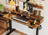 BANTI 55x24 Inch Electric Standing Desk with Dual Drawers, Height Adjustable Stand Up Table, Sit Stand Home Office Desk with Storage Shelf, Black Frame/Rustic Brown Top BANTI