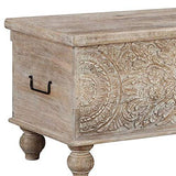 Signature Design by Ashley Fossile Ridge Boho Carved Wood Storage Bench with Hinge Top, Beige Signature Design by Ashley