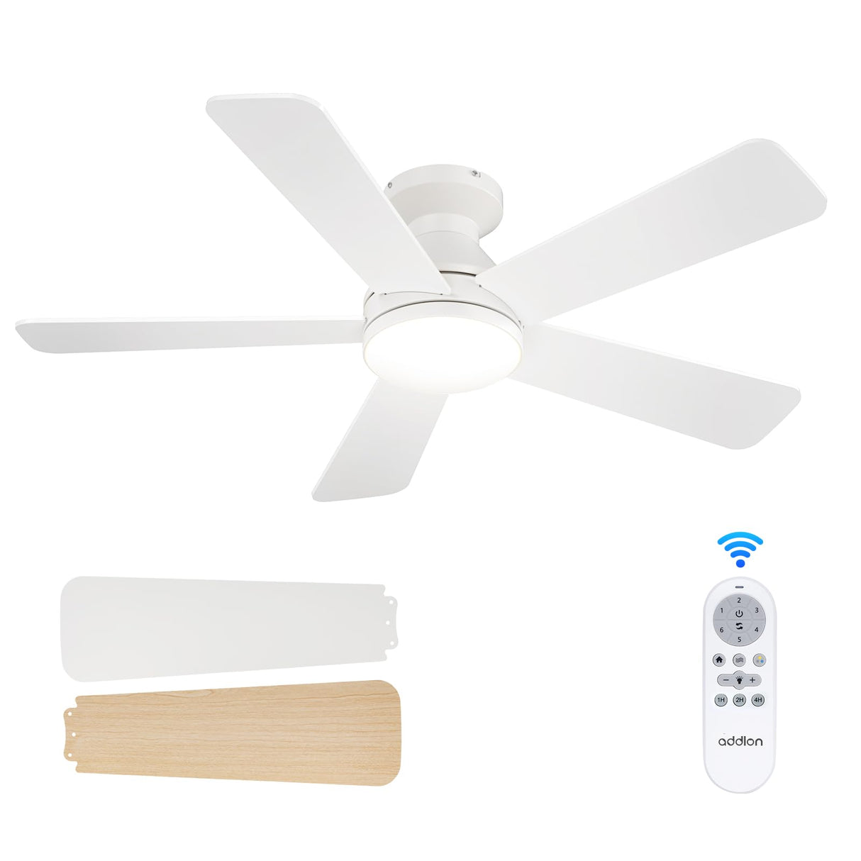 addlon Ceiling Fans with Lights, 42 Inch Low Profile Ceiling Fan with Light And Remote Control, Flush Mount, Reversible, 3CCT, Dimmable, Quiet, White Small Ceiling Fan for Bedroom Indoor/Outdoor Use addlon