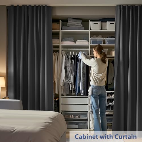 cbsroro Room Divider Curtains Ceiling Mounted Track Sets Extra Wide Blackout Curtain Flexible Tracks for Bedroom Privacy Partition Separator, 1 Panel Black Drape and White Rail, W8.3 x H7ft cbsroro