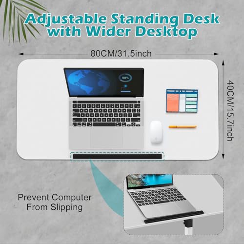 ZHIDIAN Tiltable Foldable Standing Desk Adjustable Height, Portable Computer Desk with Wheels, Mobile Sit Stand Small Rolling Laptop Table for Walking Pad, Bike Trainer, White ZHIDIAN