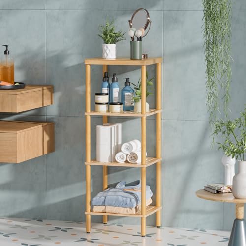 AmazerBath Bamboo Bathroom Shelf, 4-Tier Bathroom Storage Shelf, Multifunctional Storage Rack for Living Room Bedroom Kitchen, Space Saver